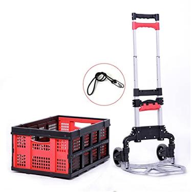 Imagem de Carrinho de mão dobrável de alumínio - Carrinho de transporte pesado para viagens e escritório, alça ajustável, capacidade de carga de 68 kg, carrinho utilitário leve e portátil