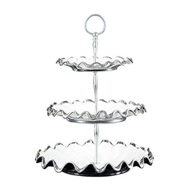 Imagem de Bandeja de frutas, 3 camadas, prato de frutas, bolo, biscoito, nozes, doces, torre, suporte para exibição de torre, bandeja de frutas removível de cerâmica branca