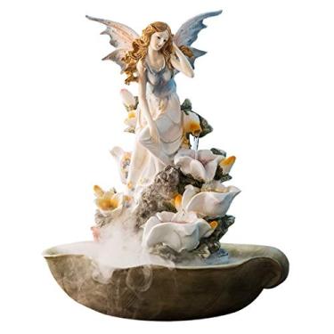 Imagem de U5GAAALPPQ9 Fontes internas decoração de casa fonte de mesa resina anjo lírio 4 camadas cachoeira sala de estar decoração de casa ornamentos presentes de inauguração de casa mesa fonte de água