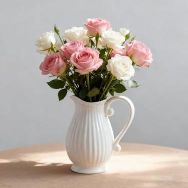 Imagem de Vaso de cerâmica de flor branca de 19 cm para decoração de casa (branco-2)