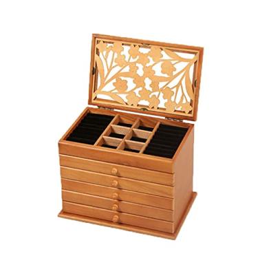 Imagem de Caixa de joias grande vintage, multicamadas, organizador de joias de madeira, para brincos, anéis, colar, pulseira feminina (estilo B) (estilo A)