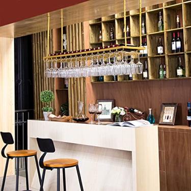 Imagem de SGeneE Suporte de garrafa de vinho de teto, suporte de garrafa de vinho, taças suspensas, prateleiras organizadoras flutuantes, barra, prateleira de armazenamento de ferro forjado - altura e largura