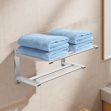 Imagem de MABCIRY Toalheiro com prateleira, suporte de toalha de 40,6 cm, fácil de instalar, prateleira de toalha montada na parede, armazenamento de toalha de metal moderno de grande capacidade para banheiro e
