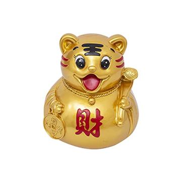 Imagem de Cofrinho de tigre fofo com acesso a cofrinho seguro para economizar dinheiro, presente de aniversário criativo (cor: vermelho, tamanho: grande) (ouro pequeno)