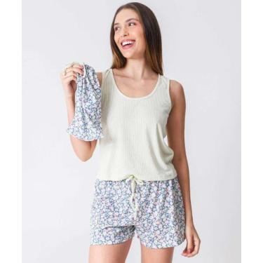 Imagem de Pijama Feminino Estampa Flores Sem Manga Marisa Verde-72006, Verde, G