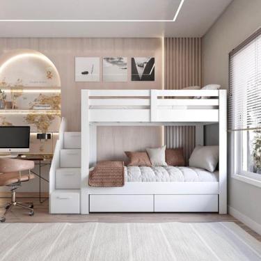 Imagem de Beliche Juvenil Star Plus com 2 Gavetas Branco - Casatema, Branco