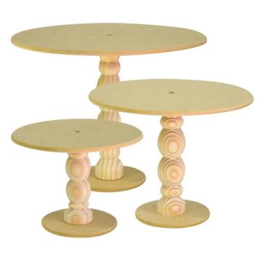 Imagem de Trio De Bandejas Para Doces, Boleiras de madeira Torneada e Disco Em M
