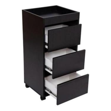 Imagem de Carrinho Gaveteiro Auxiliar MDF Com 3 Gavetas Preto - Moveis e Compnhi