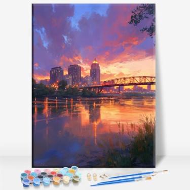 Imagem de LITTLE ROCK SKYLINE ARKANSAS Tela Emoldurada DIY Kit de Pintura por Números Bar Café Caverna Casa Parede Casa de Banho Varanda Pátio Decoração Presente, 40,6 x 30,5 cm