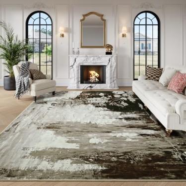 Imagem de ULTSOFE Tapetes de área de 20 x 25 cm para sala de estar, tapetes antiderrapantes laváveis na máquina, estampa floral, grande, ultrafino, quarto, sala de jantar, neutro, moderno, abstrato, macio