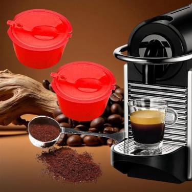 Imagem de 2 cápsulas de café reutilizáveis para máquina Nescafe Dolce Gusto, kit de copo de filtro de cápsula de café recarregável reutilizável (vermelho, 5,2 x 5,2 x 3,5 cm)