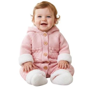 Imagem de Macacão Tricô Rosa Bebê com Capuz e Forro Quentinho - - anjo da mamãe,