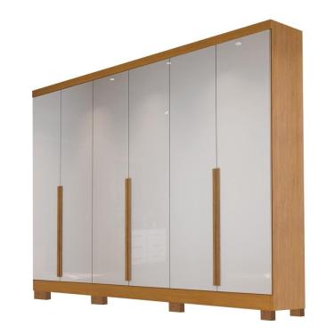 Imagem de Guarda-Roupa Casal 6 Portas 6 Gavetas Alvorada em MDF com Pés 270cm Naturalle/Off White - Bianchi Móveis