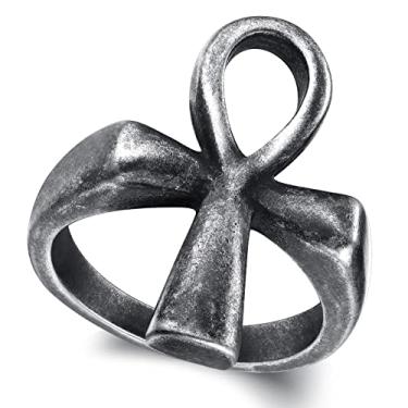 Imagem de ChainsProMax Anel Ankh masculino de aço inoxidável, joia egípcia chave da vida, tamanho 7-14, banhado a ouro/preto - caixa de presente, metal, não conhecido