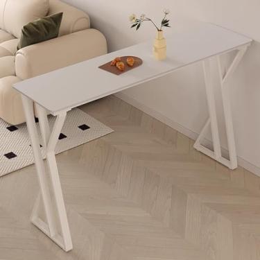 Imagem de Mesa de bar, mesa de jantar de cozinha moderna, mesa de jantar retangular estreita com suporte de aço carbono para uso doméstico em bar e pátio