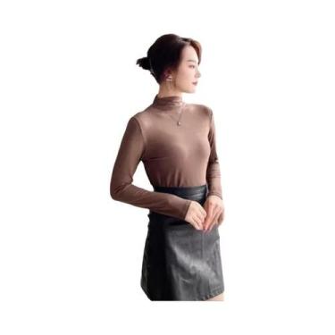 Imagem de Camiseta Feminina De Manga Longa Com Gola Alta, Ajuste Slim, Macia E S