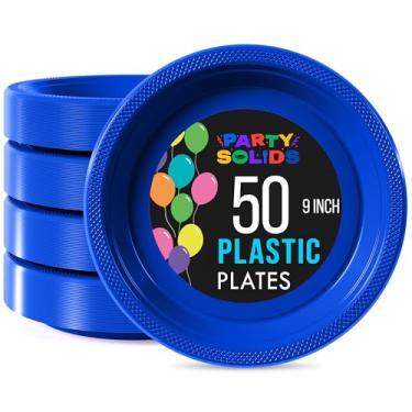 Imagem de Requintada 22,86 cm. Pratos de plástico azul escuro – Pratos descartáveis de cor sólida – 50 unidades