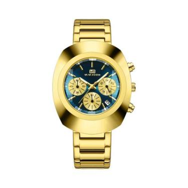 Imagem de Relógio De Pulso Masculino Azul Dourado Com Pulseira De Aço Inoxidável