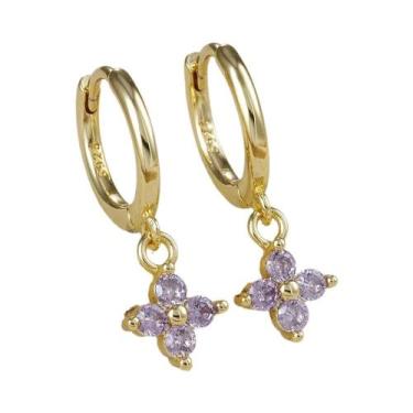 Imagem de Brincos De Argola Com Pingente De Flor De Zircônia Colorida Para Mulhe