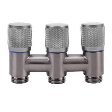 Imagem de Divisor de torneira 1 em 3 saídas, divisor de água de 3 vias de aço inoxidável com rosca macho G1/2 para banheiro, banheiro, varanda, pia de cozinha (cinza metálico)
