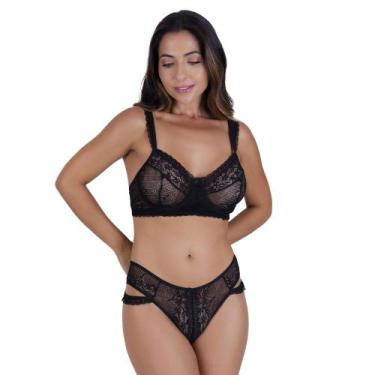 Imagem de Conjunto Lingerie Vellfer VF-115 Preto Rendado, Preto, G
