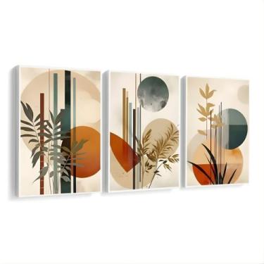 Imagem de Kit 3 Quadros Boho Abstrato Folhagem Nude com Moldura - Zarco Interior