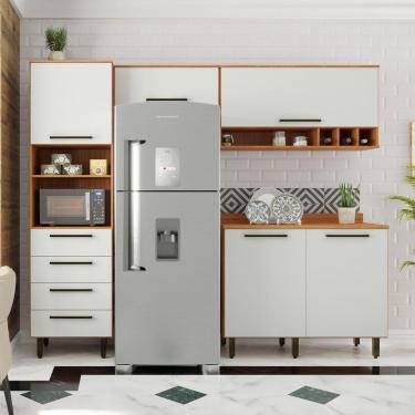 Imagem de Armário De Cozinha Completa 5 Portas 4 Gavetas Grécia Madeirado/off White