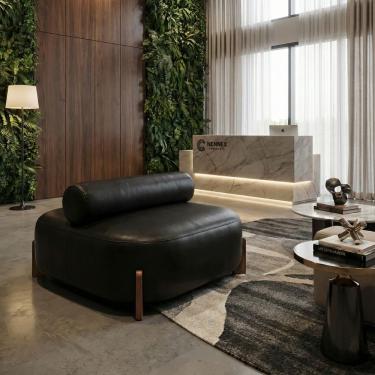Imagem de Poltrona Ilha Recepção Corino Modena Preto | Design Sofisticado Loja Consultório - Montanari`s Decor