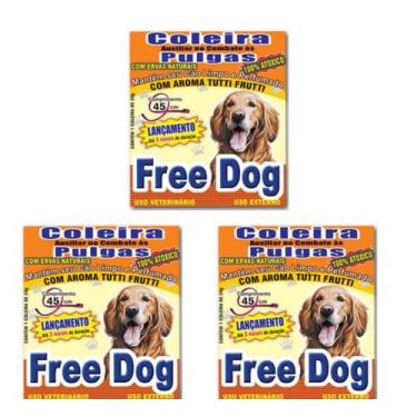 Imagem de Kit 3 Coleira Natural Antipulgas 45cm Free Dog Cães Cachorro