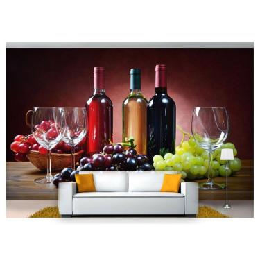 Imagem de Papel De Parede Vinho Cacho De Uva Taça 3D Al212