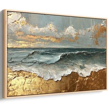Imagem de Quadro Dourado Horizonte Oceânico em Luz Serena - Mioquadros, 120x80 c