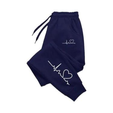Imagem de Calças De Moletom Casuais Com Estampa De Coração Para Mulheres, Conjun