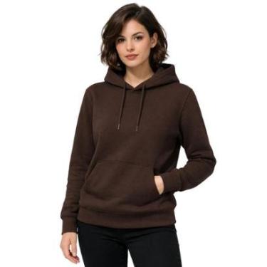 Imagem de Moletom Feminino Blusa de Frio Liso Com Capuz E Bolso Canguru Relaxado-Feminino