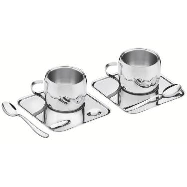 Imagem de Kit para Café Tramontina em Inox Acabamento Brilho Xícara Pires Quadrado e Colher 6 Peças 64430800