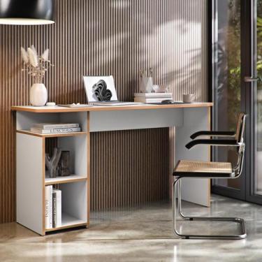 Imagem de Mesa Escrivaninha Athenas 115cm com Nichos Laterais em MDF e MDP Desig