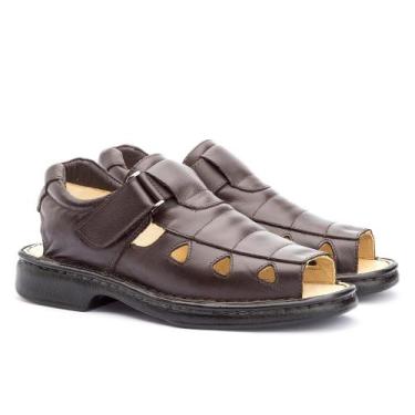 Imagem de Sandália Masculina Em Couro Confort Gel em Couro Fecho Lateral Casual 
