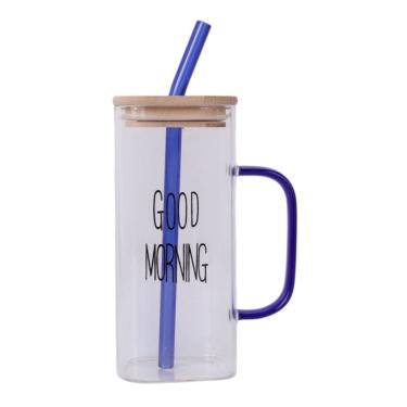 Imagem de Copo De Vidro Good Morning com Tampa E Canudo Drinks 400ml