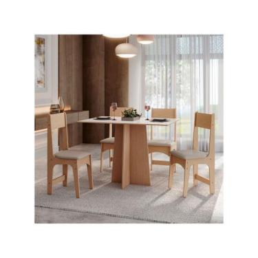Imagem de Mesa de Jantar 4 Cadeiras Retangular Mel e Off White Sonetto Móveis Am