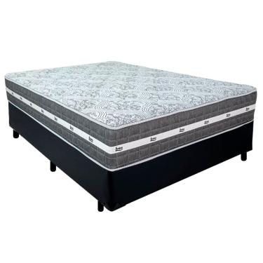 Imagem de Cama Box Casal Sintético + Colchão Anjos Black Graphite Molas Ensacadas 138cm Suporta A...