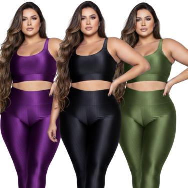Imagem de KIT 3 Top Fitness Plus Size New Zig 3D Vekyo Com Bojo Removível Alta Compressão Academi...