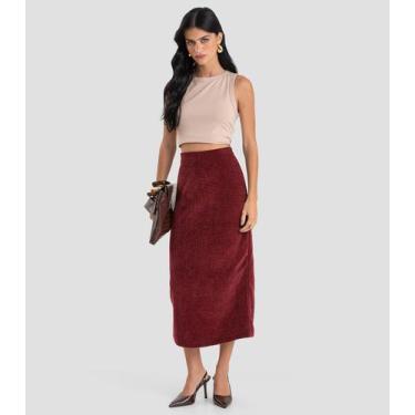 Imagem de Saia Midi Feminina em Tricot Glow Shine Dianna Vermelho, P, Vermelho