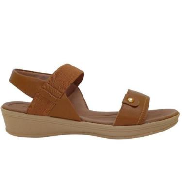Imagem de Sandalia anabela feminina couro usaflex ud04004, Caramelo, 38