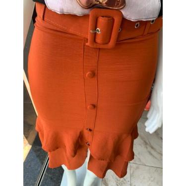 Imagem de Saia midi com babados, botões e cinto cor: laranja abobora tam M - Mig