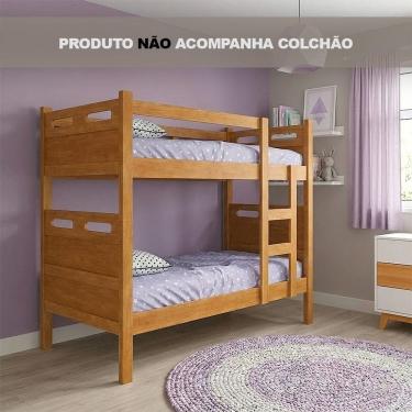 Imagem de Cama Beliche Infantil Jaspe com Escada Lateral e Grade de Proteção Amadeirado Nature