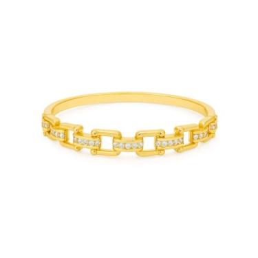 Imagem de Bracelete Elos com Filetes Cravejados com Zircônias - Banhado em Ouro 