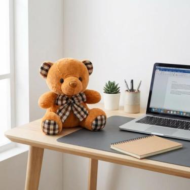 Imagem de Urso De Pelucia 20cm Com Laco Xadrez Fofo Decoracao Quarto Infantil Be