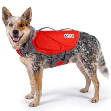 Imagem de Outward Hound Colete salva-vidas Dawson Swim Dog de neoprene de alto desempenho para natação, passeios de barco e segurança na água, médio, vermelho