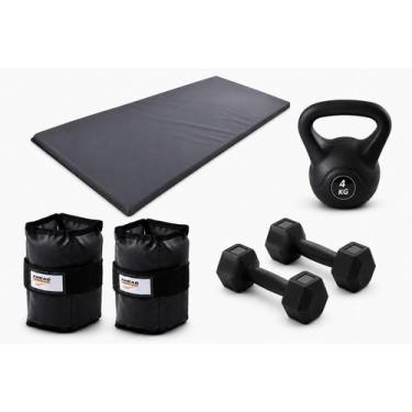 Imagem de Kit treino em casa lettlebell, caneleira, halter e colchonete funciona