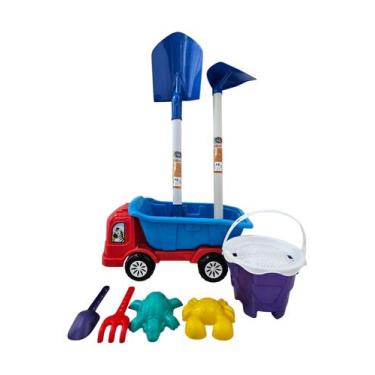 Imagem de Kit Praia Infantil Caçamba Enxada Pá E Balde Brinquedo Verão - Rei do 