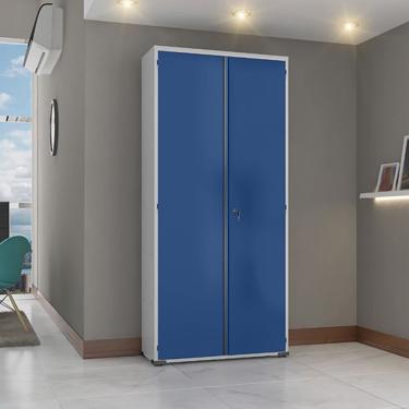 Imagem de Armário de Aço Escritório EA301 com Fechadura 2 Portas 4 Prateleiras Aço 90CM Azul Elite Aço
